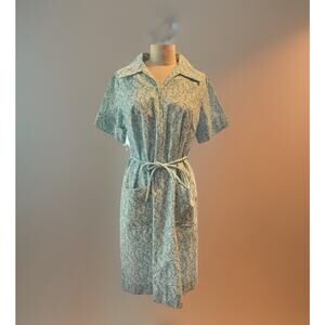 Zip And Dash, 60s Vintage House Dress NEW WITH TAGS Blue And White Size “16”